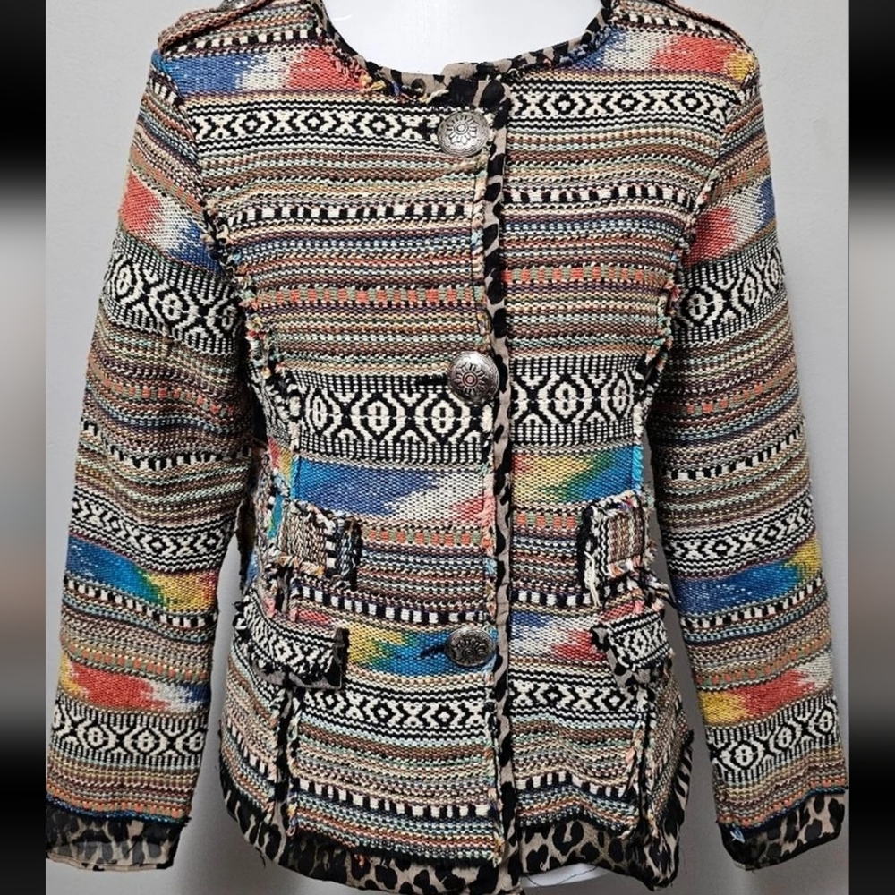 Berek Wandering Caravan Multicolor  Southwestern Tapestry Jacket Art to Wear M
